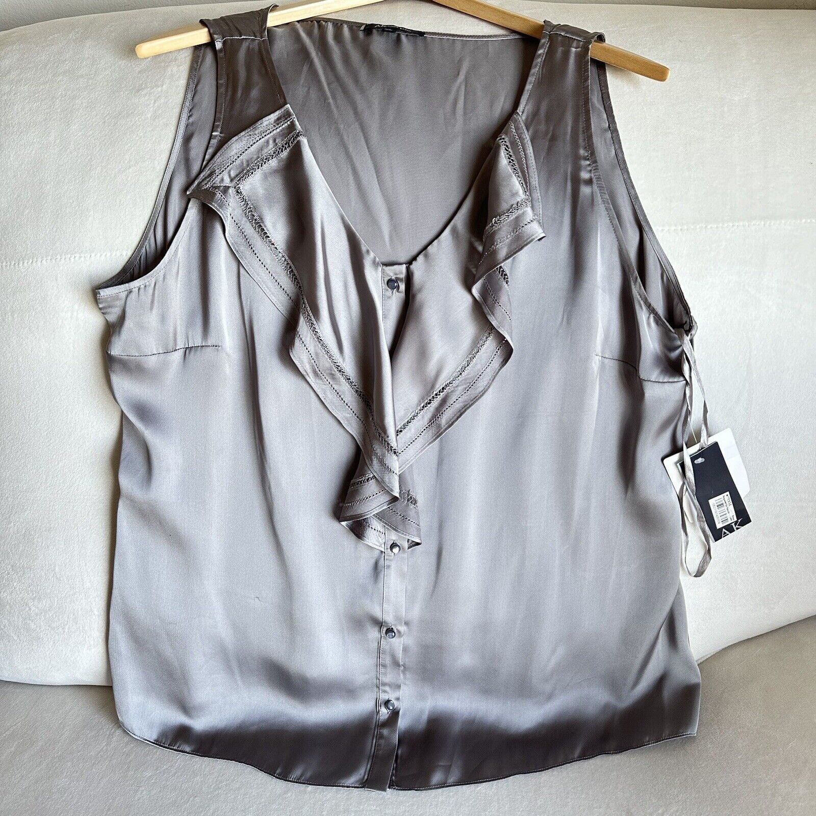 Ann Klein Silk Sleeveless Smoke Gray Blouse Size 16